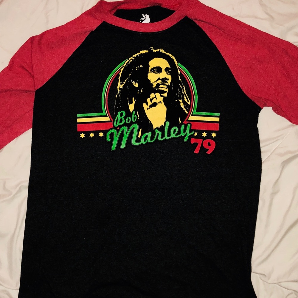 (SOLD)Men’s M Bob Marley Red&Blk Baseball t-shirt
